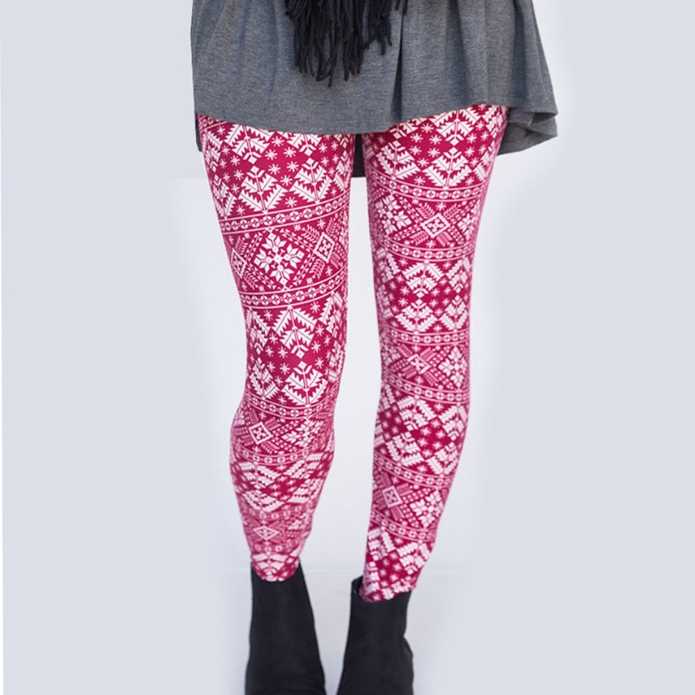 Agnes & Dora Adult S/M Leggings Nordic Journey on Red NWT with Original Dust Bag